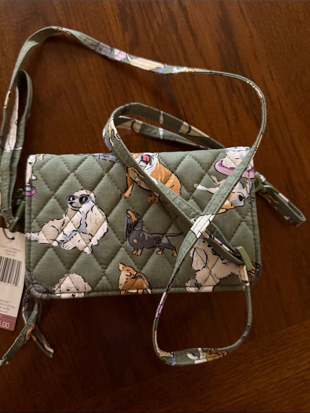 Vera Bradley Quilted Crossbody Bag in Sage Green with Dog Print - Picture 1 of 6